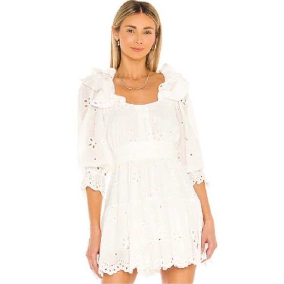 For Love & Lemons Serena Dress White Eyelet Ruffle Size S • NEW WITH TAGS • - Picture 6 of 13